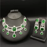 925 Sterling Silver Elegant Synthetic Emerald Set 2-01