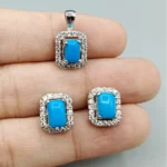 925 Sterling Silver Turquoise Pendant Set-01