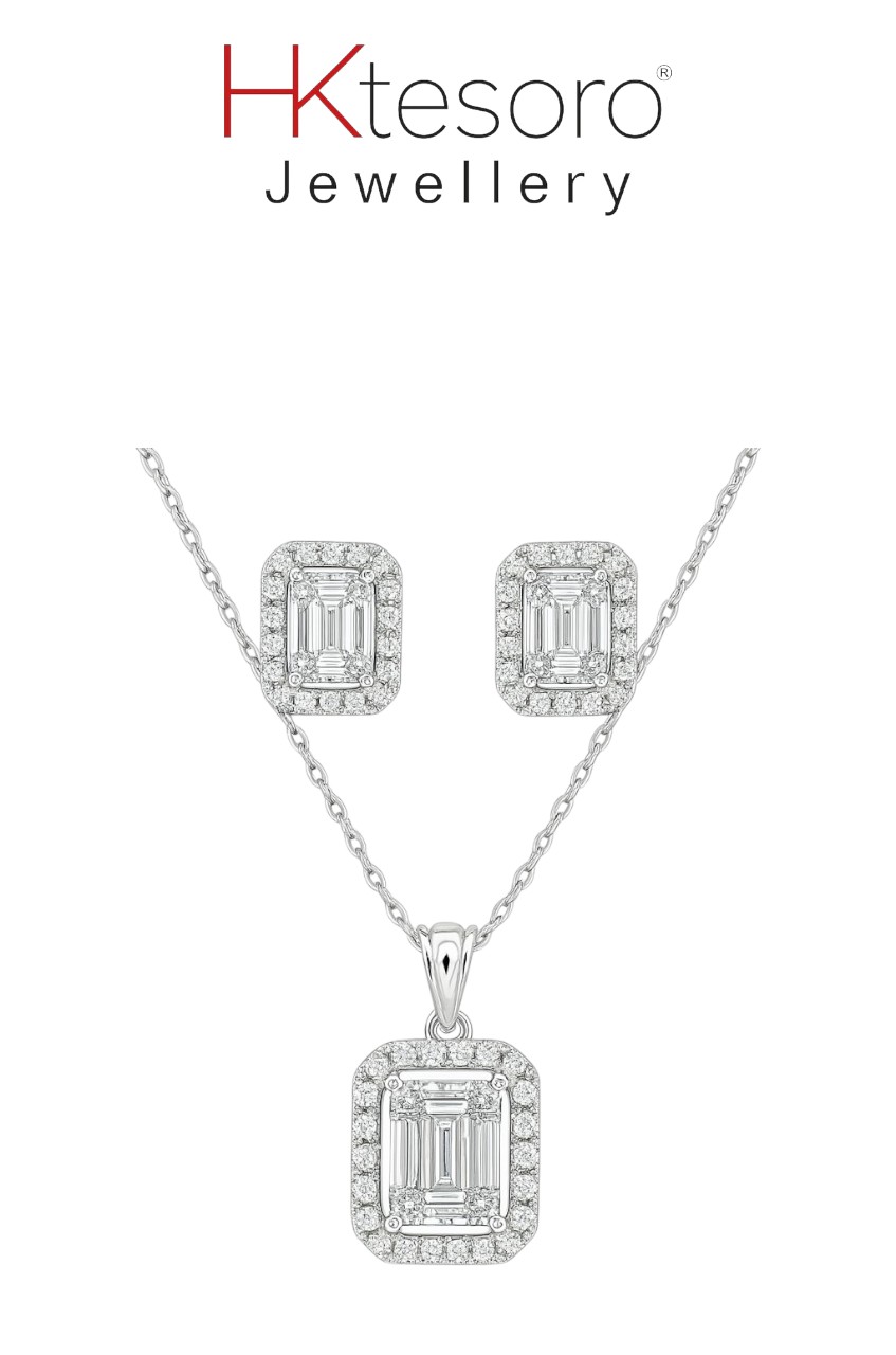 SKU - PS008 925 Sterling Silver Square Zircon Stones Pendant Set