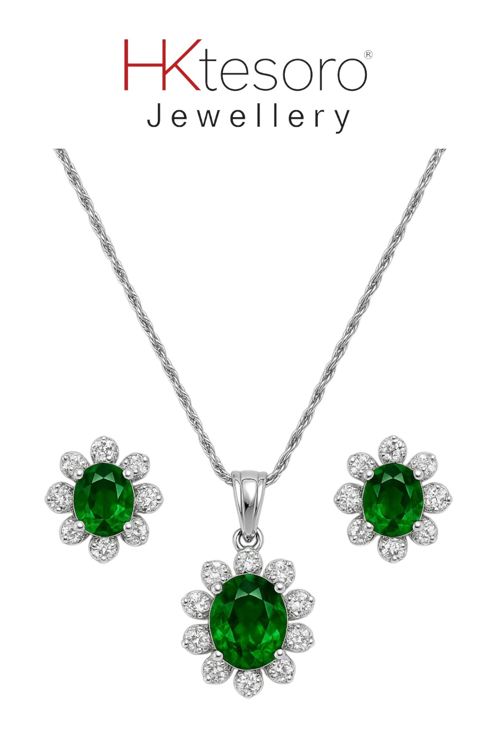 SKU - PS009 925 Sterling Silver Synthetic Emerald Pendant Set
