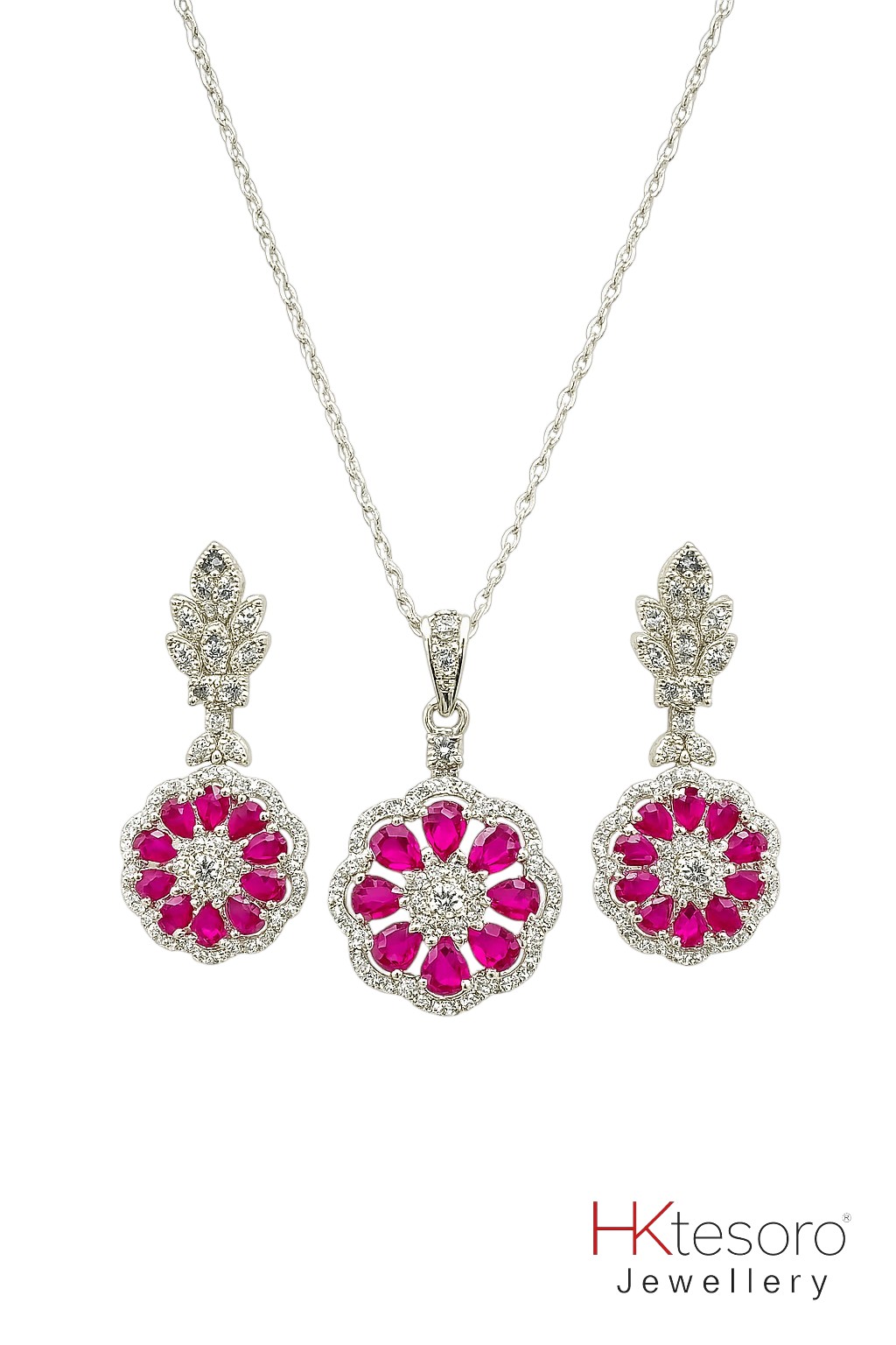 SKU - PS014 925 Sterling Silver With Zircon Stones Pendant Set