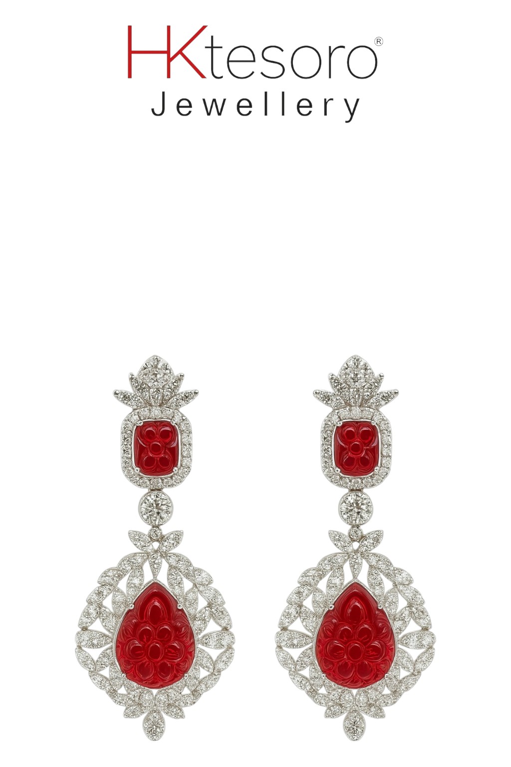 SKU - ER028 925-Sterling Silver With Syntheti carving Ruby & Zircon Stone Earring