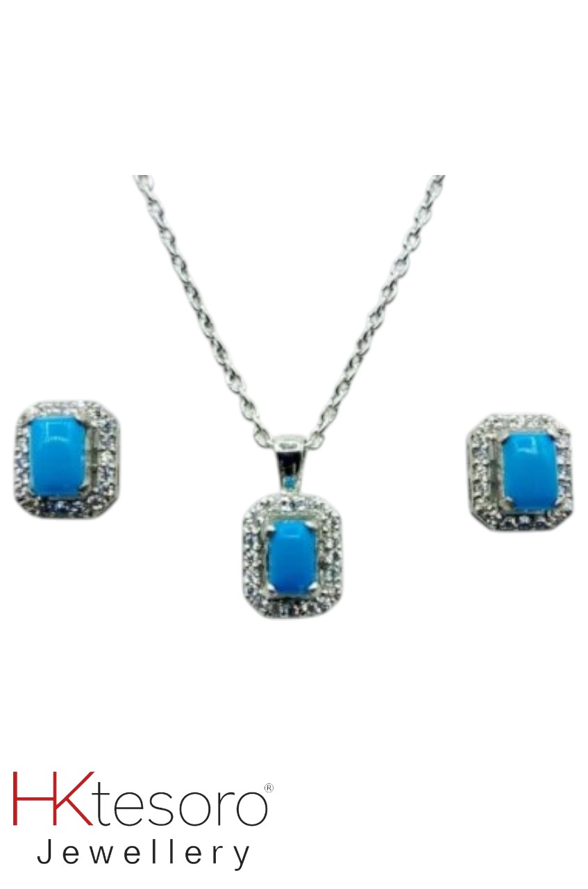 SKU - PS011 925 Sterling Silver Turquoise Pendant Set