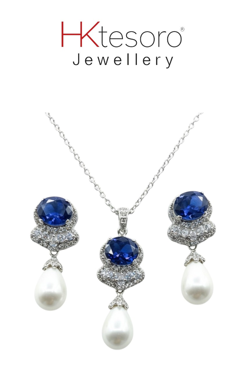 SKU - PS005 925 Sterling Silver Royal Sapphire and Pearl Harmony Set