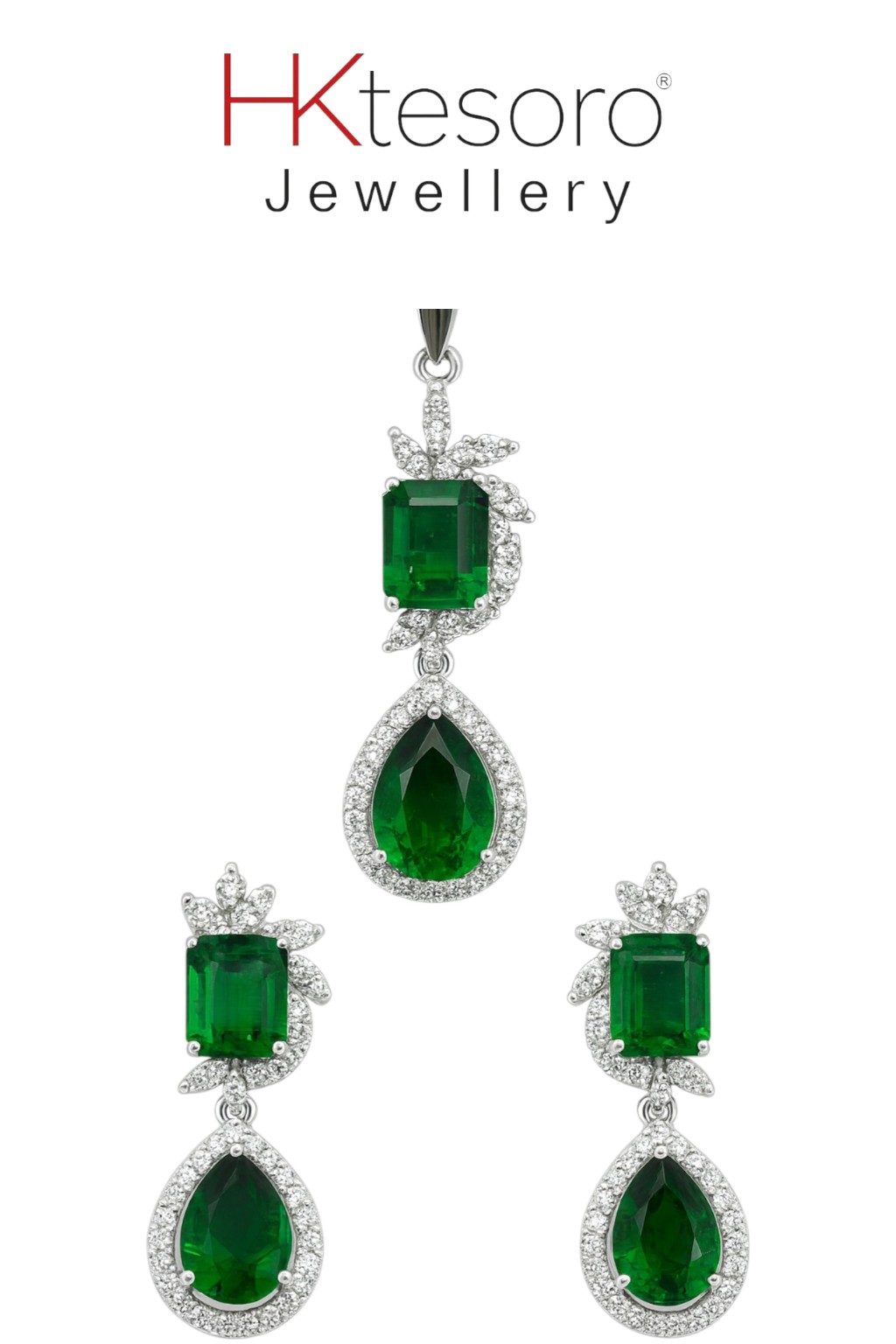 SKU - PS016 925-Sterling Silver Synthetic Emerald Pendant Set