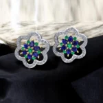 925 Sterling Silver synthetic Multi floral Gemstone with Diamond Style Tops-01