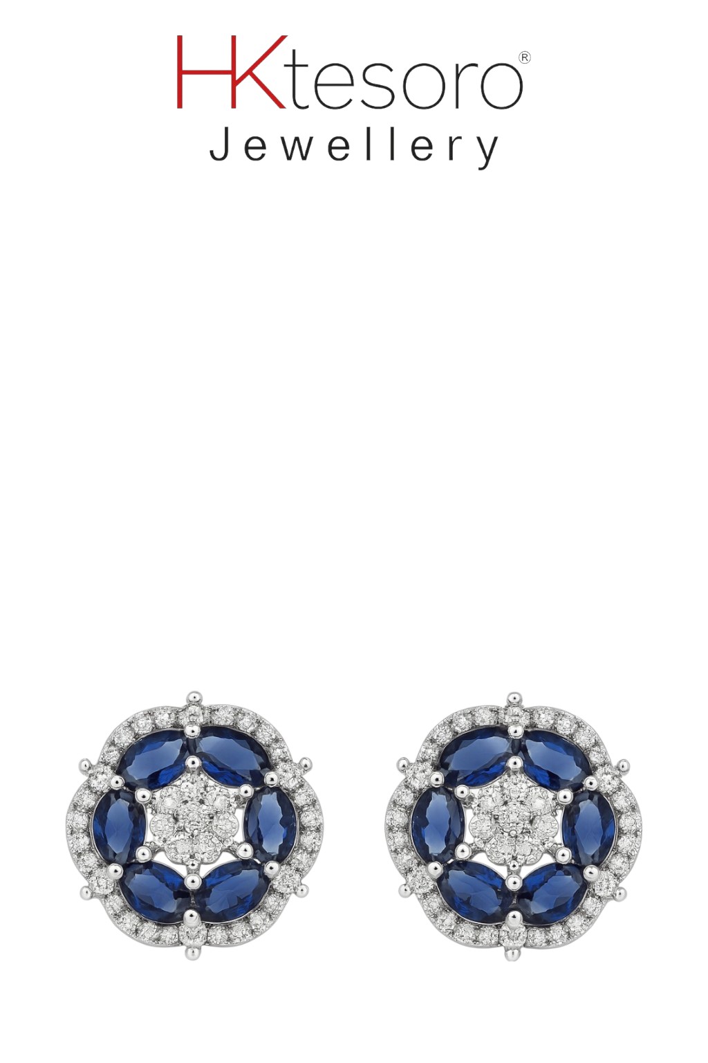 SKU – T027 925 Sterling Silver Synthetic Blue Sapphire and Diamond Style Floral Tops