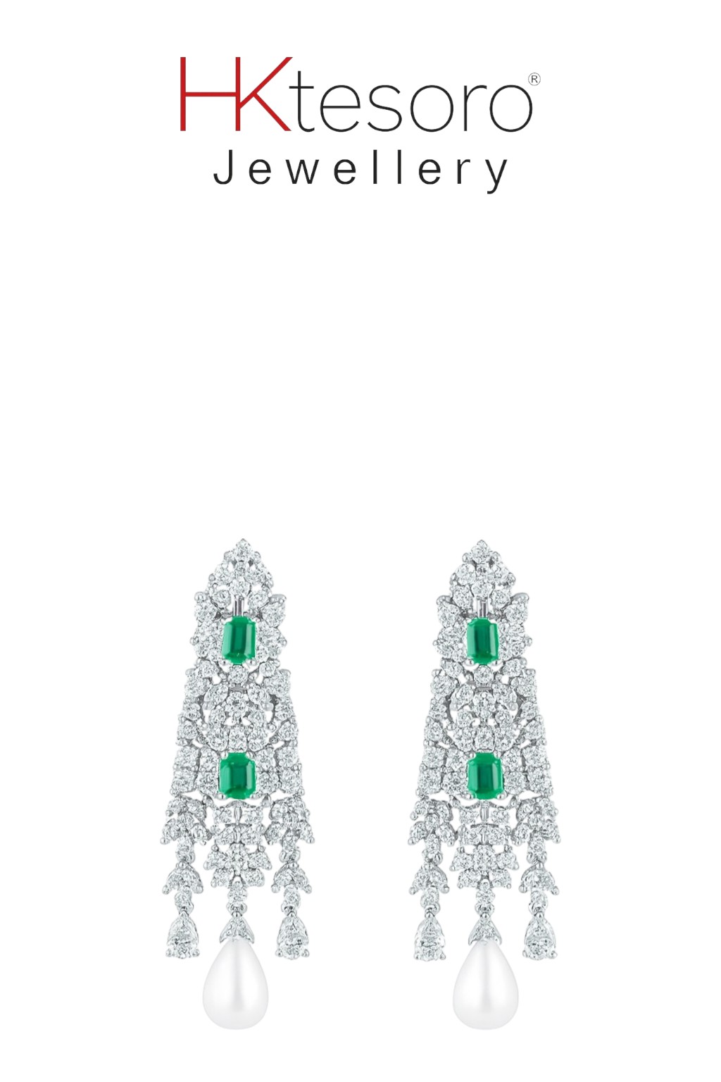 SKU - ER015 925 Sterling Silver Regal Emerald and Pearl Chandeliers