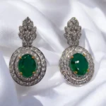 925 Sterling Silver Synthetic Oval cut Emerald Diamond Style Earrings-01