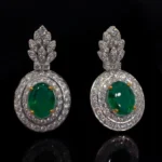 925 Sterling Silver Synthetic Oval cut Emerald Diamond Style Earrings-01