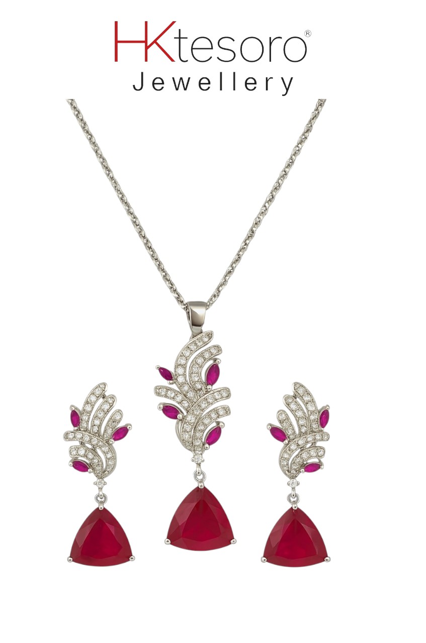 SKU - PS004 925 Sterling silver Synthetic Ruby Pendent Set