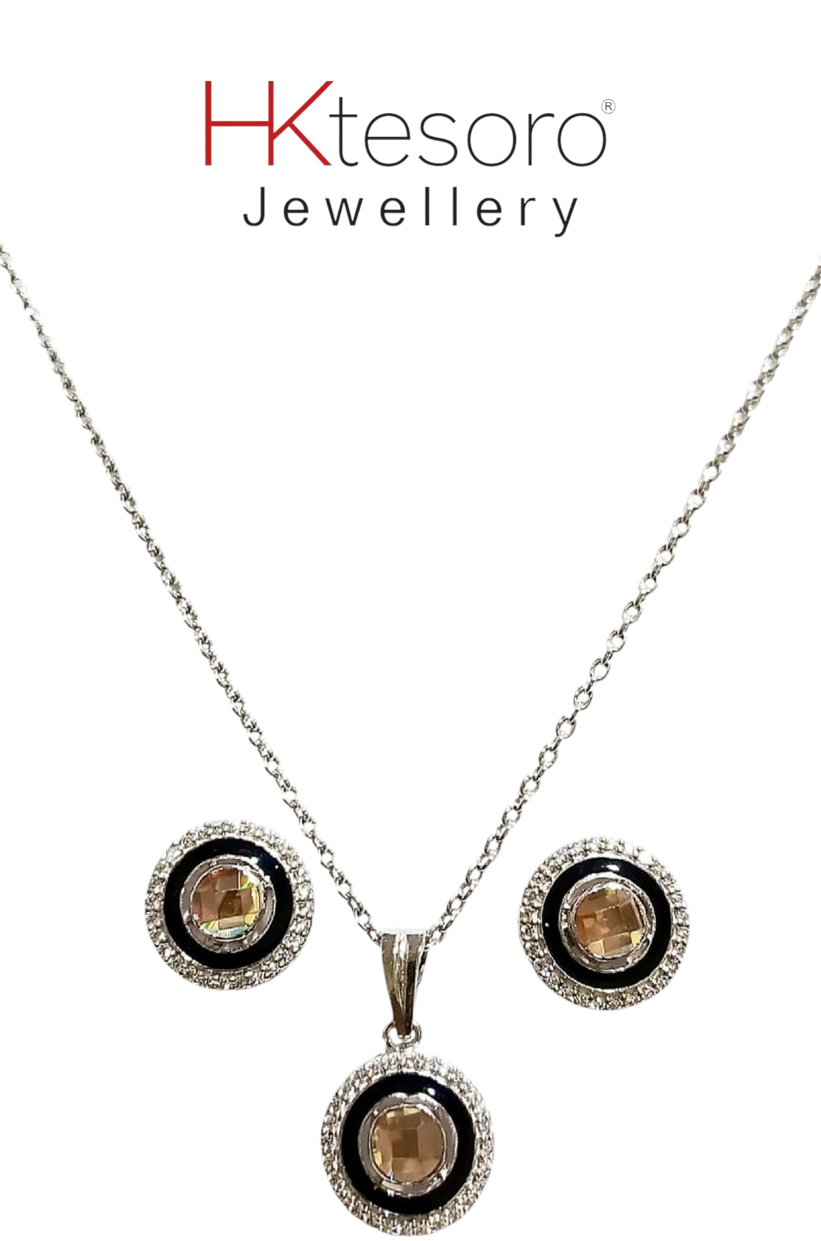 SKU - PS007 925 Sterling Silver pendant set with champagne central faceted gemstones