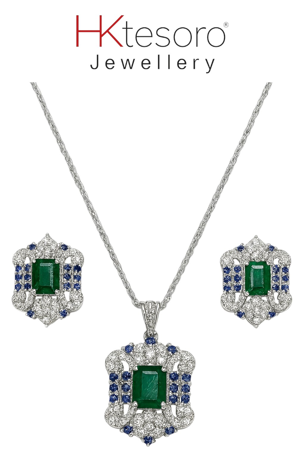 SKU - PS018 925 Sterling Silver Synthetic Emerald Pendant Set
