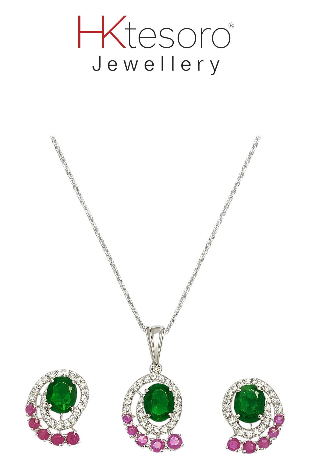 SKU - PS019 925 Sterling Silver Synthetic Emerald Pendant Set