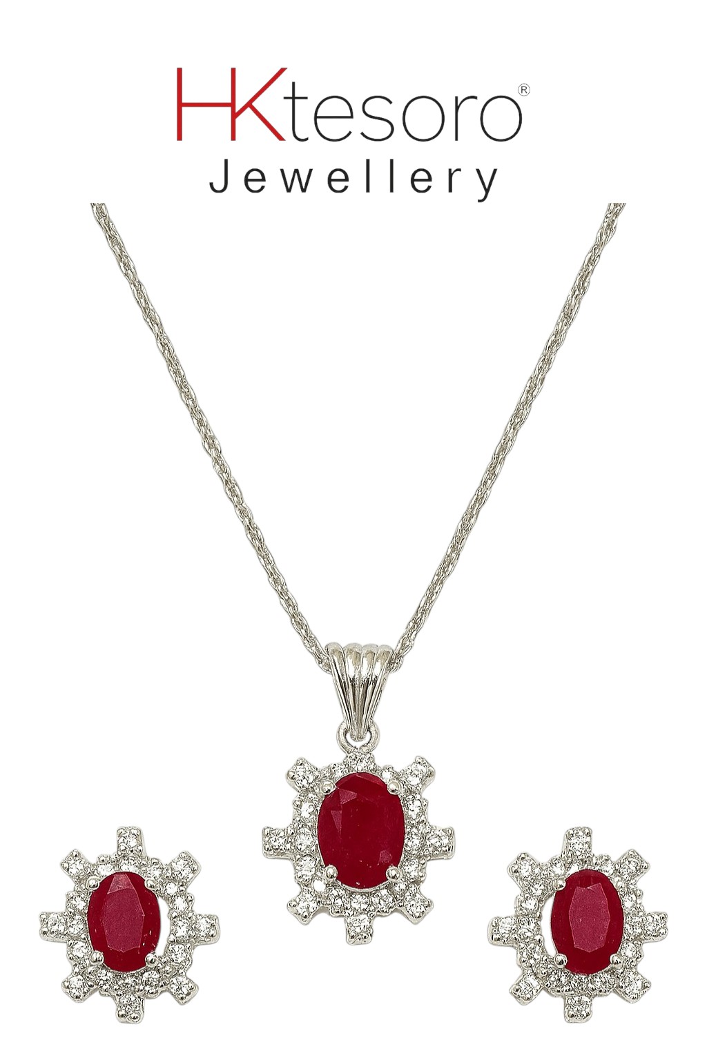 SKU - PS023 925 Sterling Silver Synthetic Ruby Pendant Set