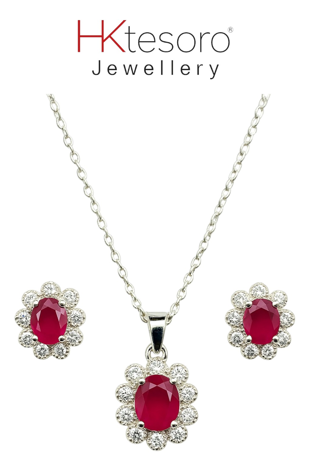 SKU – PS025 925 Sterling Silver Synthetic Ruby Pendant Set