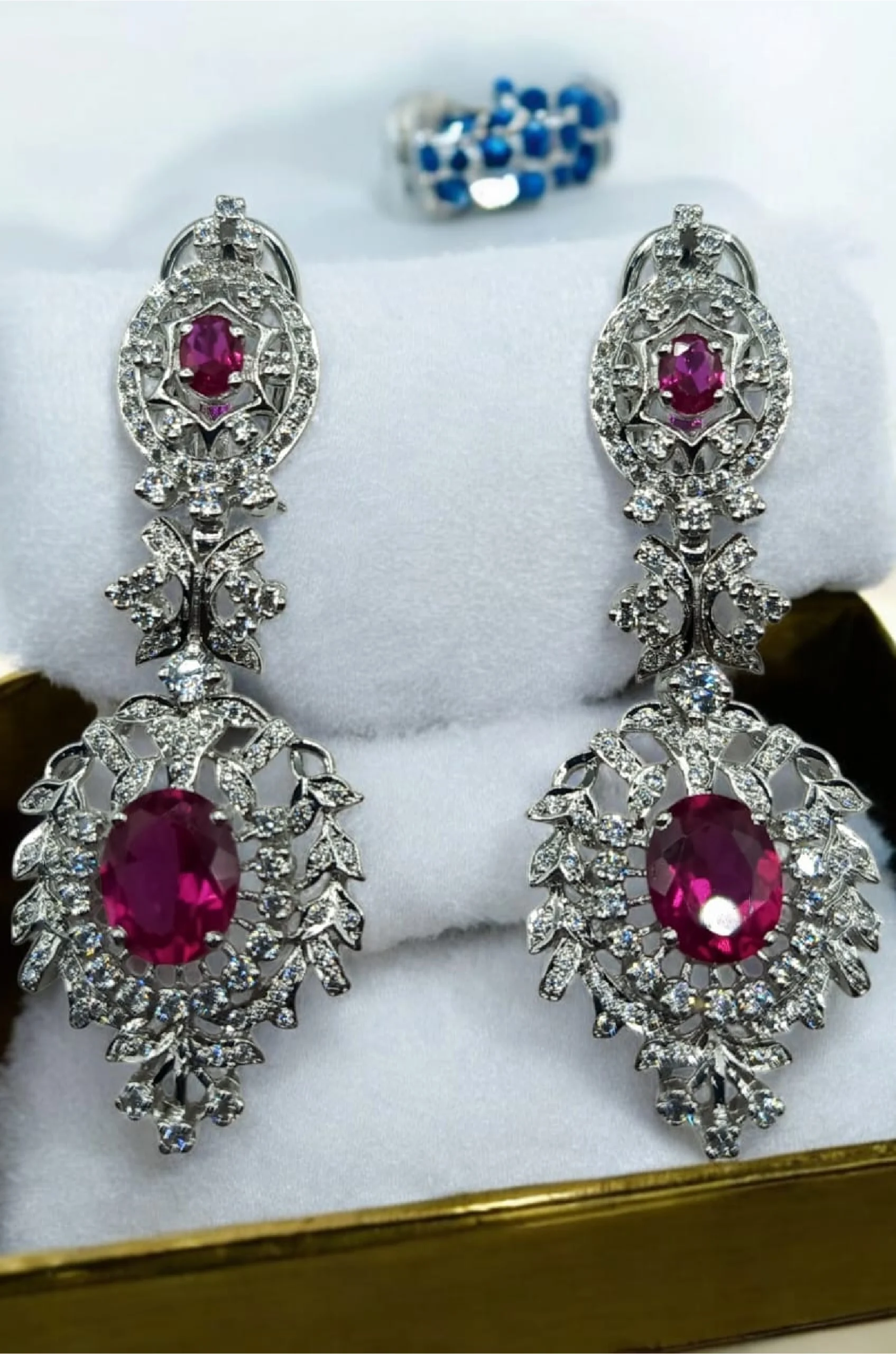 SKU ER034 925 Sterling Silver Synthetic Ruby Crimson Radiance Earrings