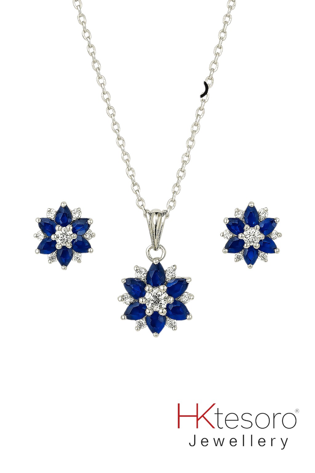 SKU – PS029 925 Sterling Silver Blue Petal Charm Pendant Set
