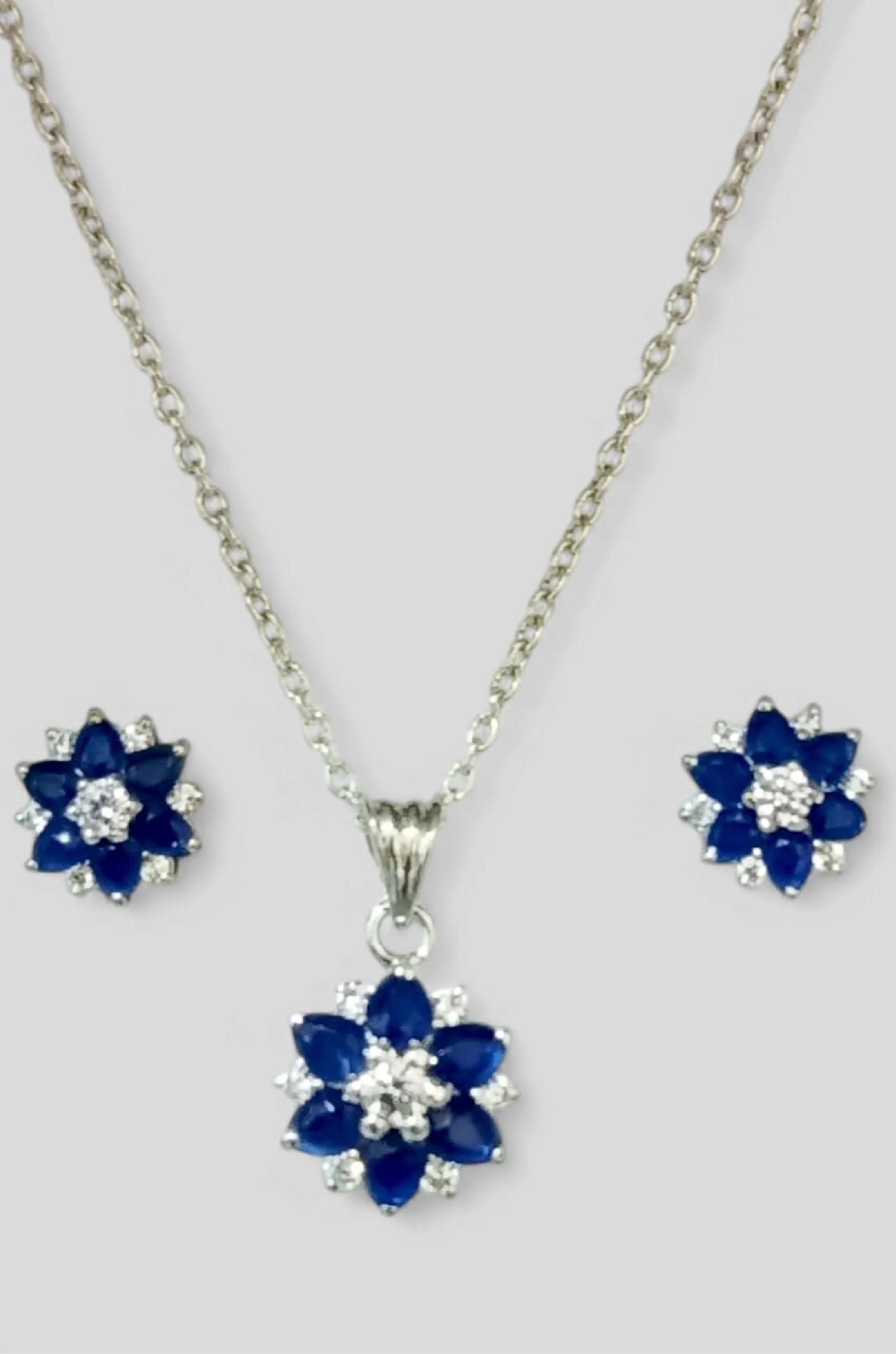 SKU PS029 925 Sterling Silver Blue Petal Charm Pendant Set