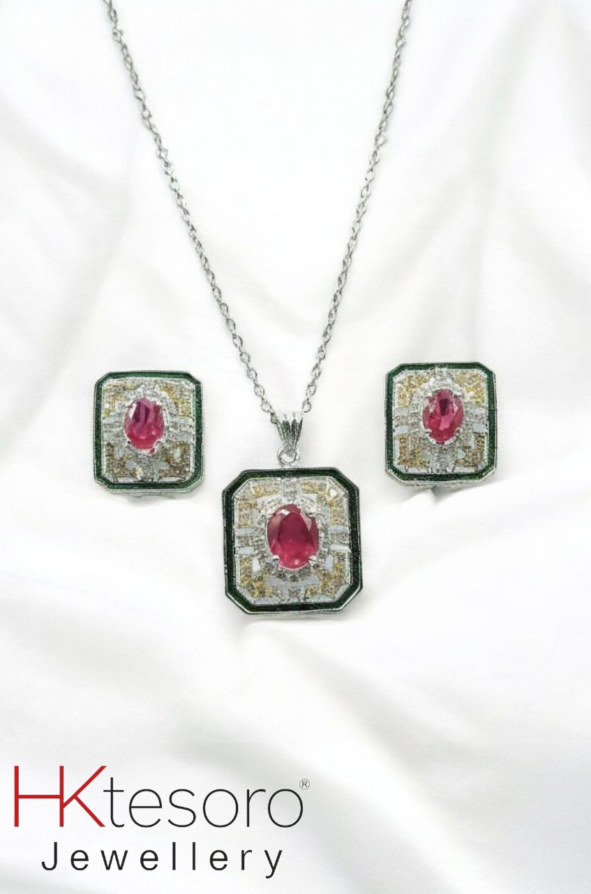 SKU – PS043 925 Sterling Silver Regal Ruby Square Set by HK Tesoro
