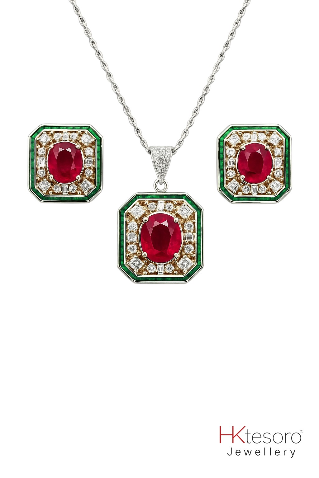 SKU – PS043 925 Sterling Silver Regal Ruby Square Set by HK Tesoro