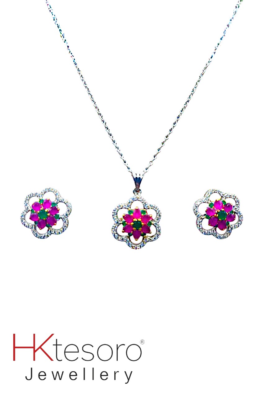 SKU – PS040 925 Sterling Silver Tesoro Ruby Blossom Set