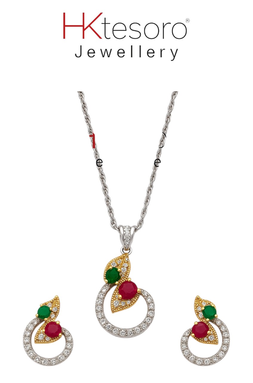 SKU – PS048 925 Sterling Silver Ruby Emerald Bloom Set By Hk Tesoro