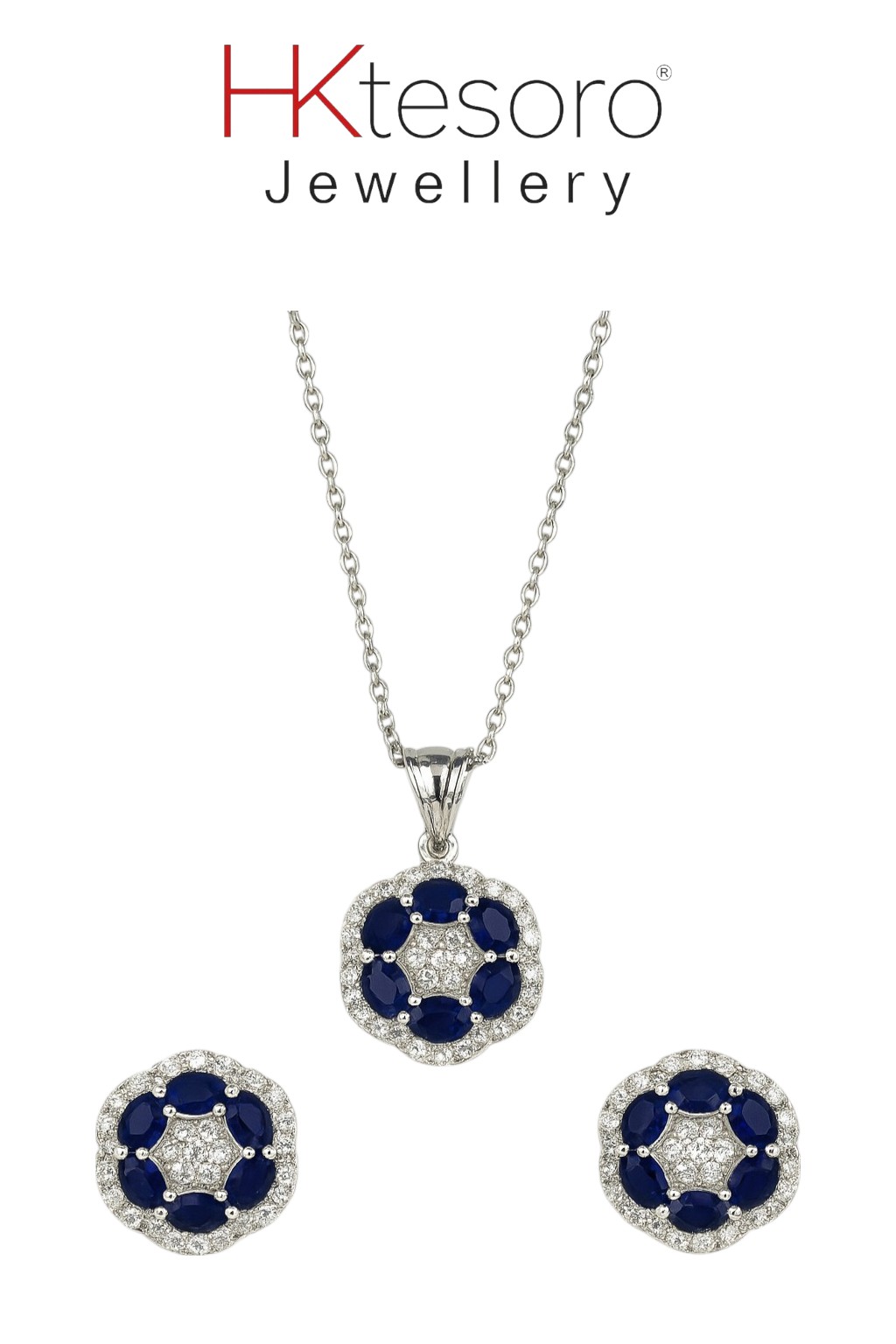 SKU – PS049 925 Sterling Silver Midnight Sapphire Halo Set By Hk Tesoro