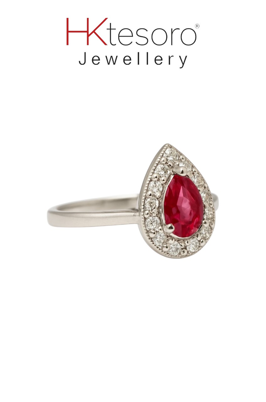 SKU – R050 Sterling Silver HK Tesoro Crimson Dew Ruby Halo Ring