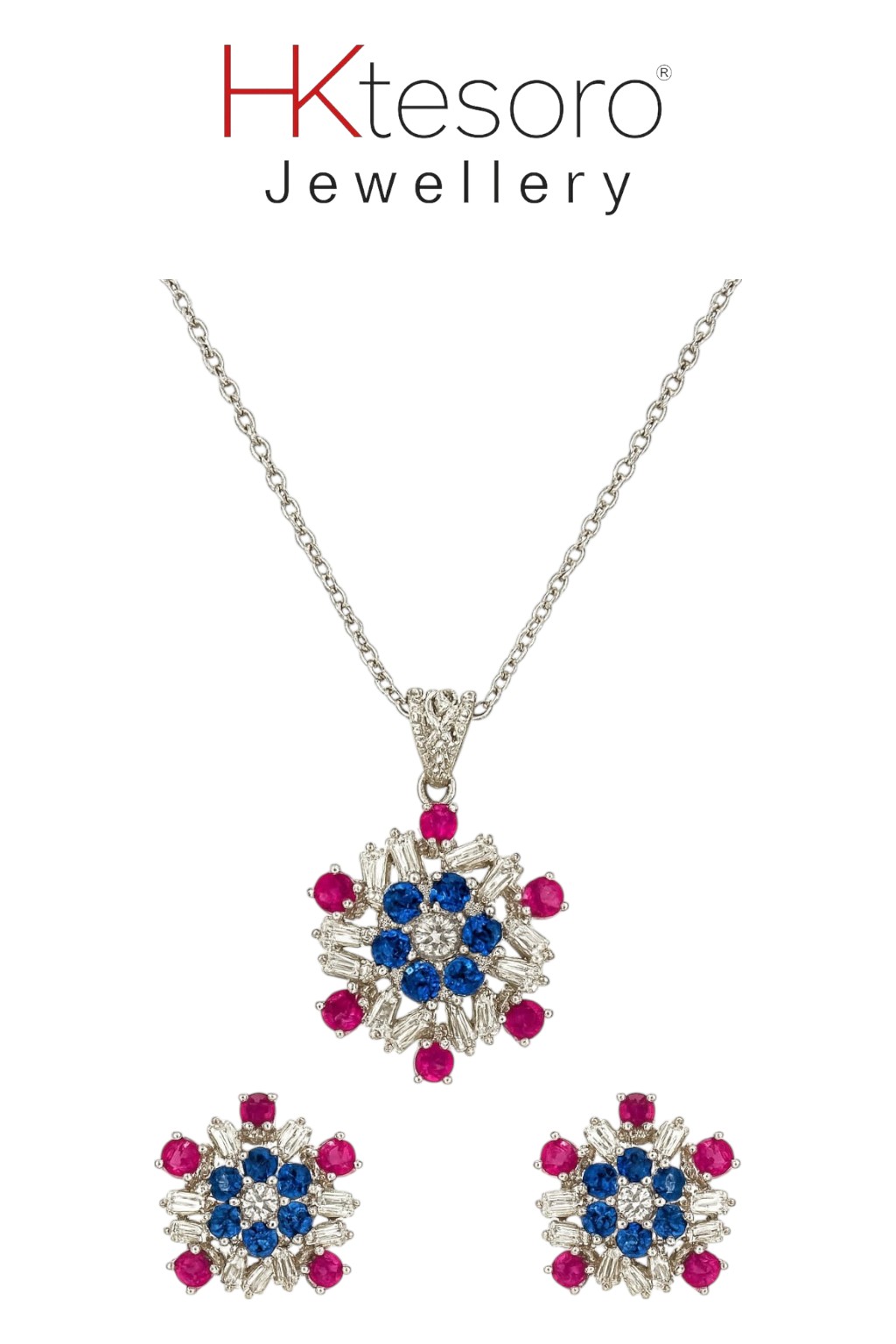 SKU – PS051 925 Sterling Silver Celestial Bloom Sapphire & Ruby Pendant