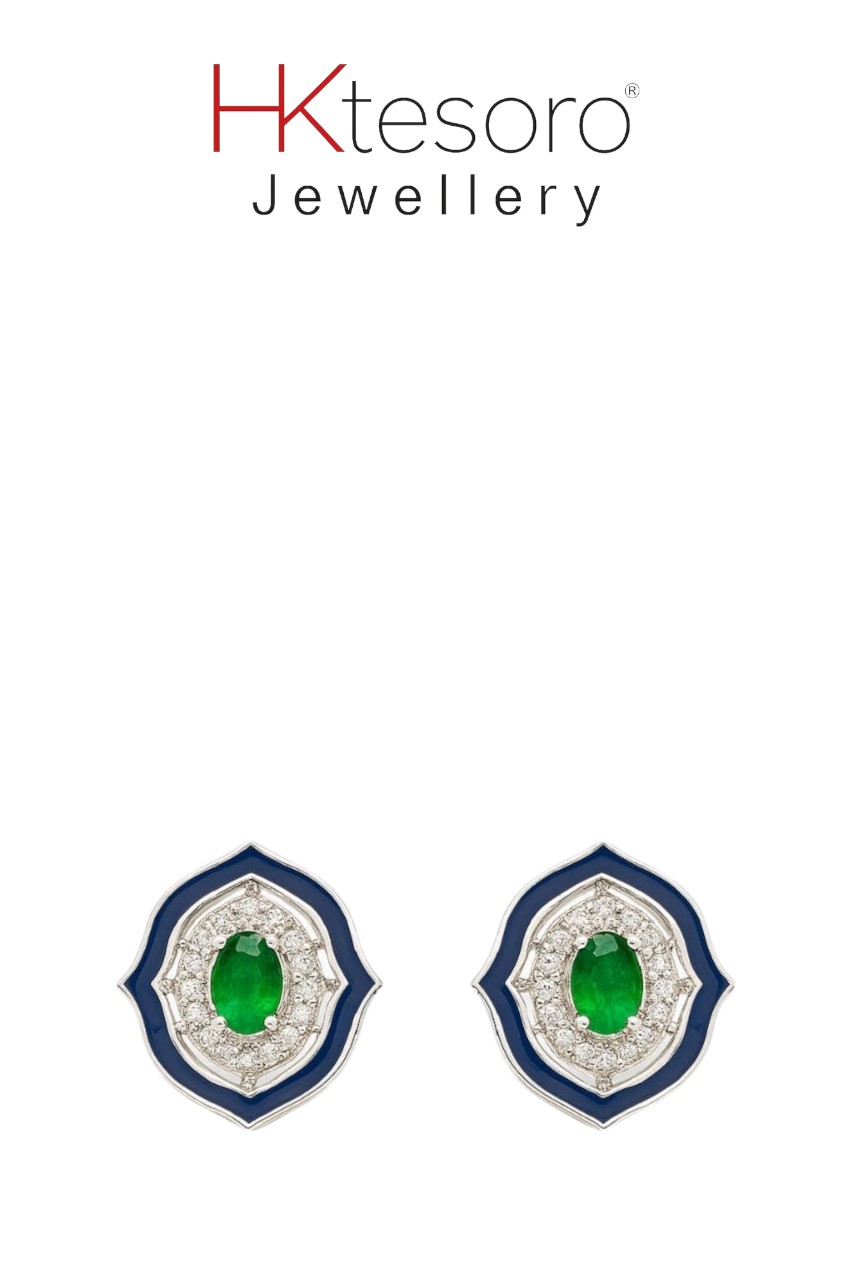 SKU -T062 925 Sterling Silver Green Allure Studs by HK Tesoro
