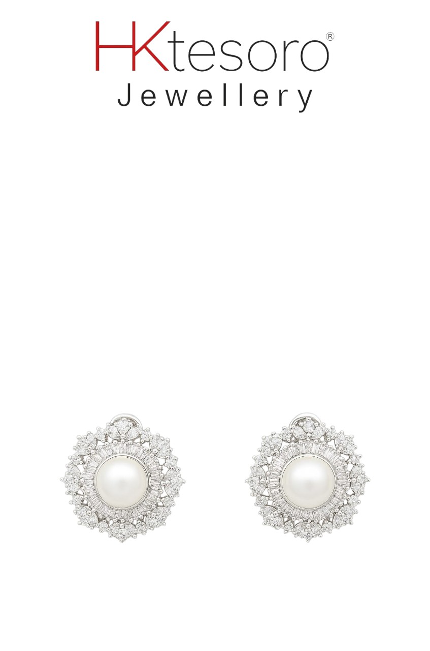 SKU -T063 925 Sterling Silver Opulent Pearl Halo Studs by HK Tesoro