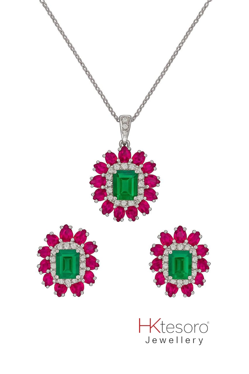 SKU – PS052 925 Sterling Silver Emerald Ruby Bloom Set by HK Tesoro