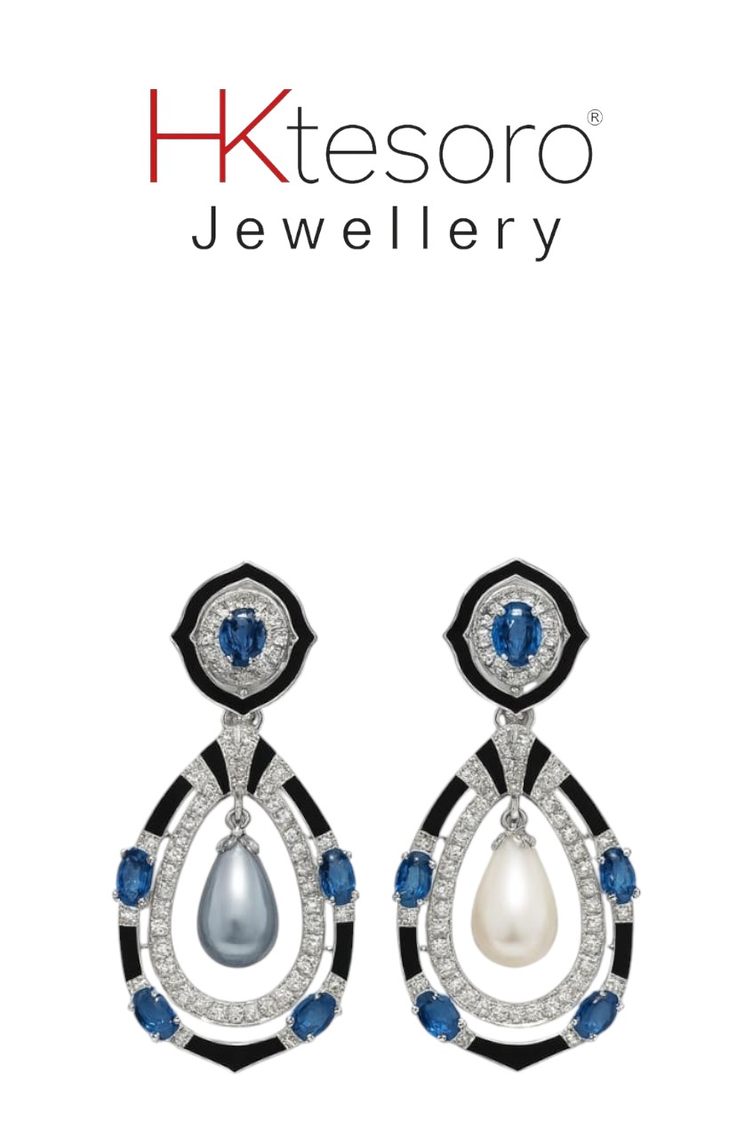 SKU – ER045 925 Sterling Silver The Ocean Serenity Sapphire & Pearl Dangles By HK Tesoro