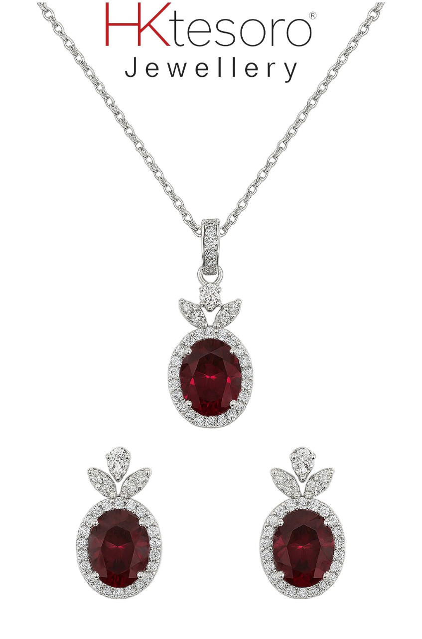 SKU – PS055 Crimson Elegance Ruby Pendant Set