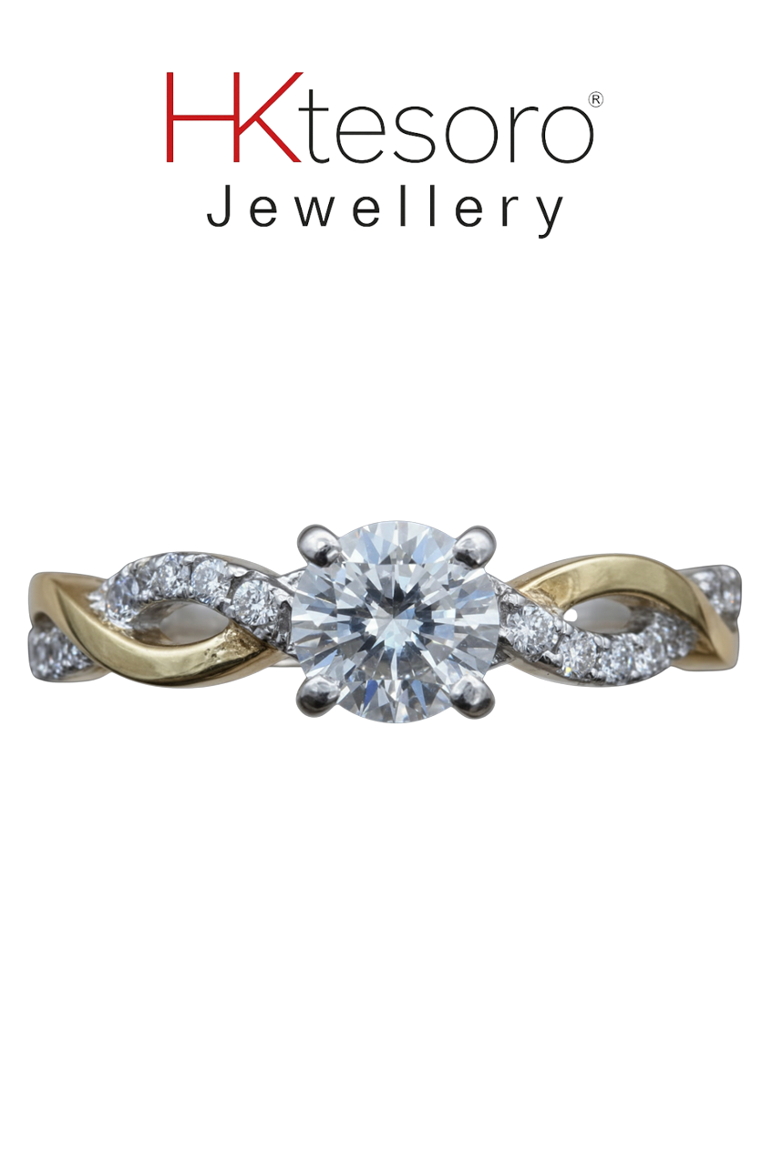 SKU – R051 Two-Tone Silver Infinity Twist Diamond Solitaire Ring