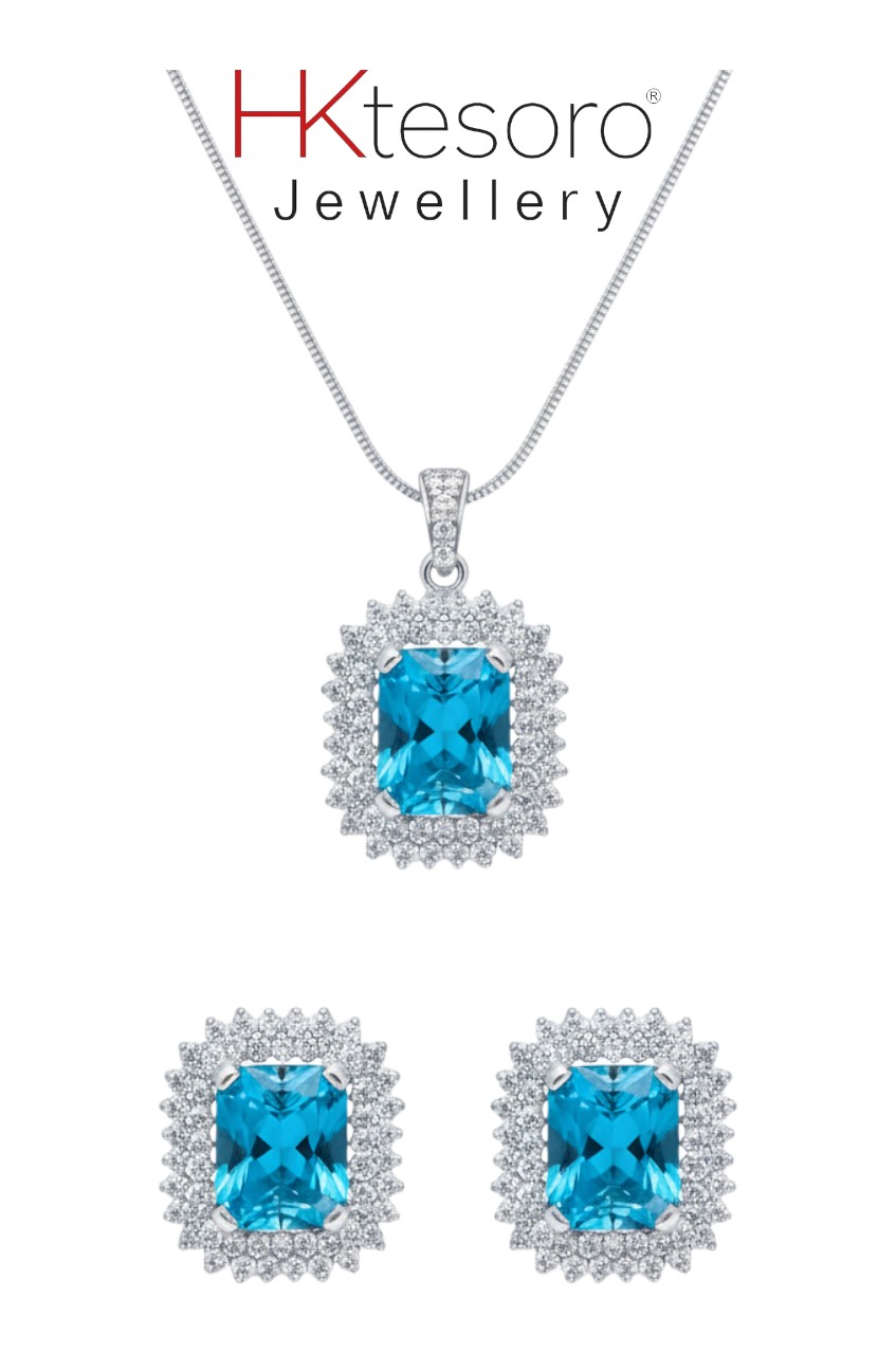 SKU – PS059 HKtesoro Blue Stone Stud Tops and Pendant Set