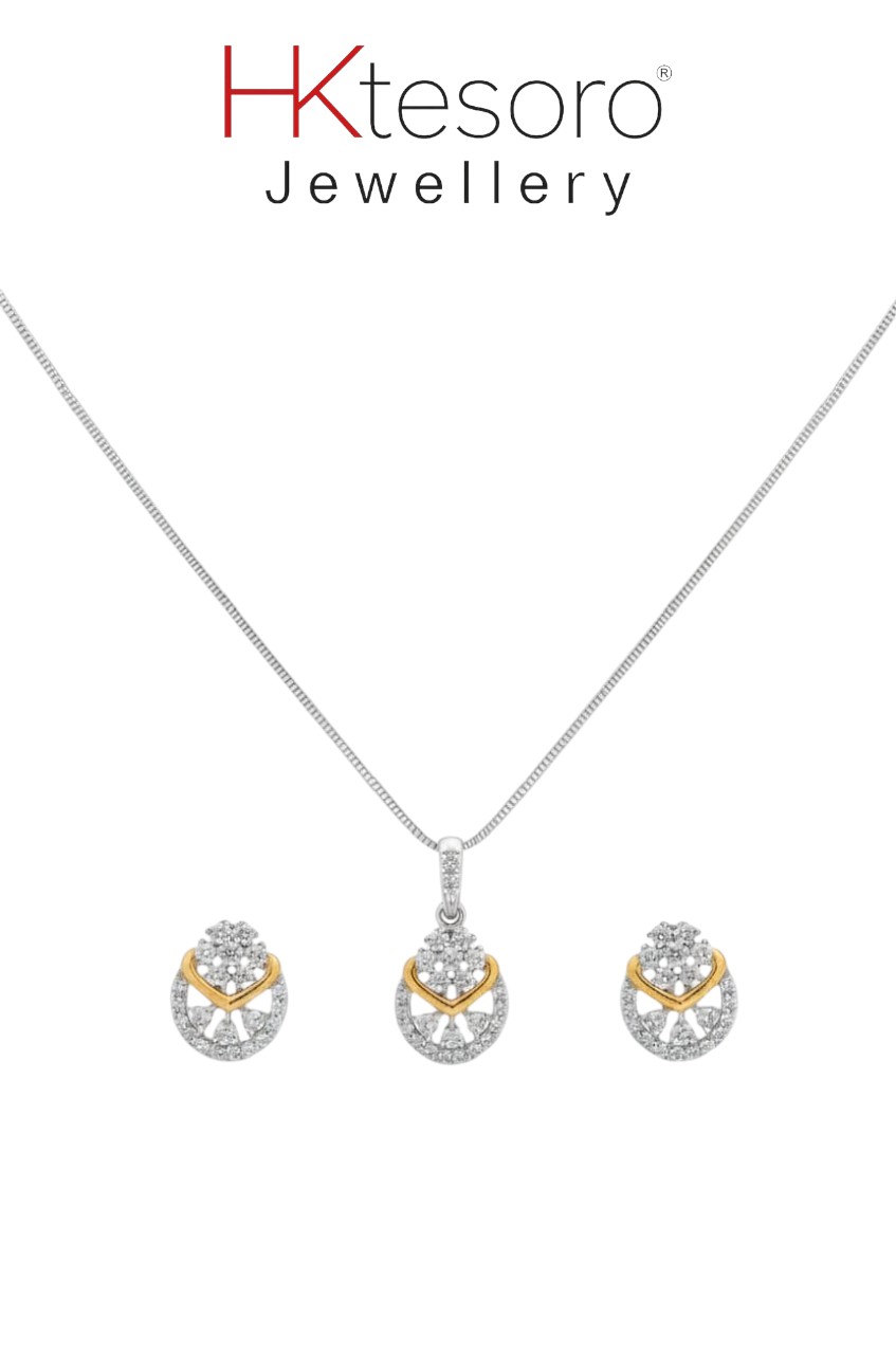 SKU – PS081 Two-Tone Blossom Pendant & Earring Set