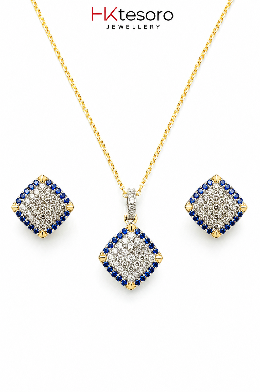 SKU – PS121 Royal Sapphire Halo Pendant Set