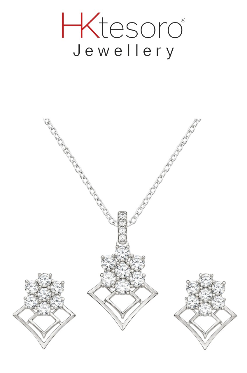 SKU – PS112 Geometric Floral Sparkle Pendant Set