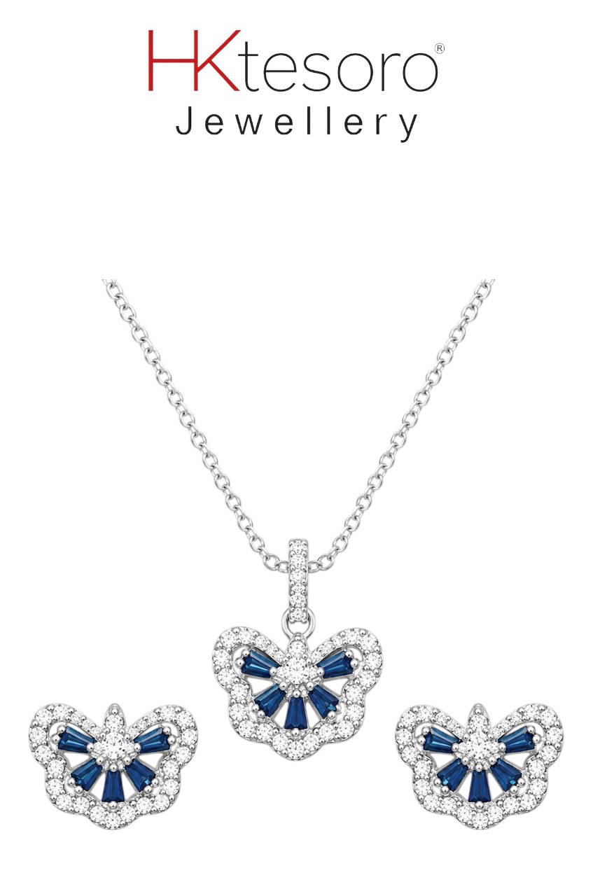 SKU – PS113 Sapphire Butterfly Glow Pendant Set