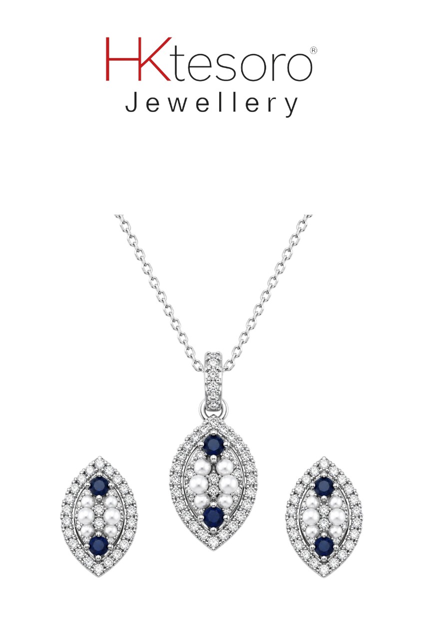 SKU – PS119 Sapphire Leaf Halo Pendant Set