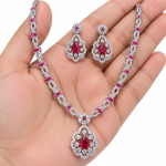 SKU – PS048 Royal Ruby Elegance Diamond Necklace Set Ruby and Diamond Floral Jewelry Set (1)