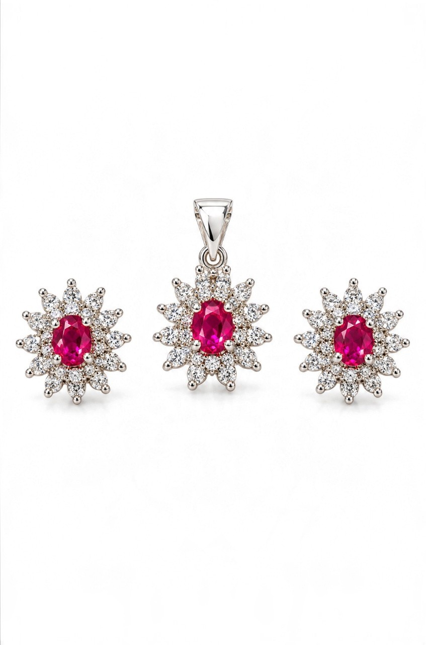 SKU – PS138 Ruby Blossom Pendant Set