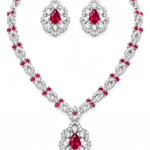 SKU – PS048 Royal Ruby Elegance Diamond Necklace Set Ruby and Diamond Floral Jewelry Set (1)